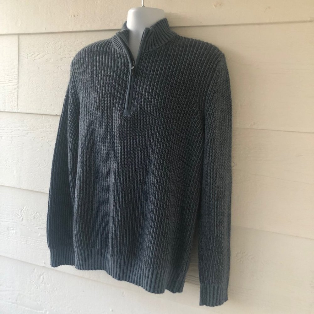 Bass Size L/G Men's Long Sleeve 1/4 Zip Heather Blue Sweater - Picture 7 of 14